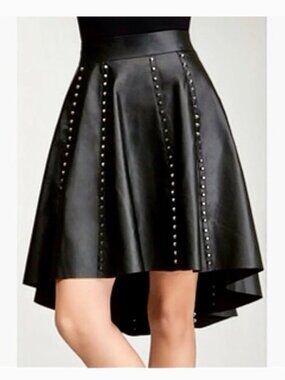 Bebe Leather Studded Hi Low Skater Skirt Size 0